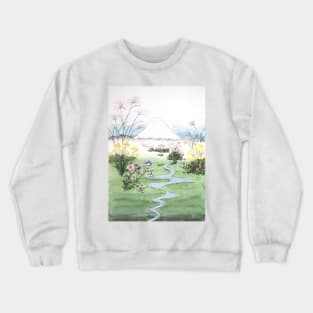 Mount Fuji and wildflowers Japanese woodblock arts Crewneck Sweatshirt